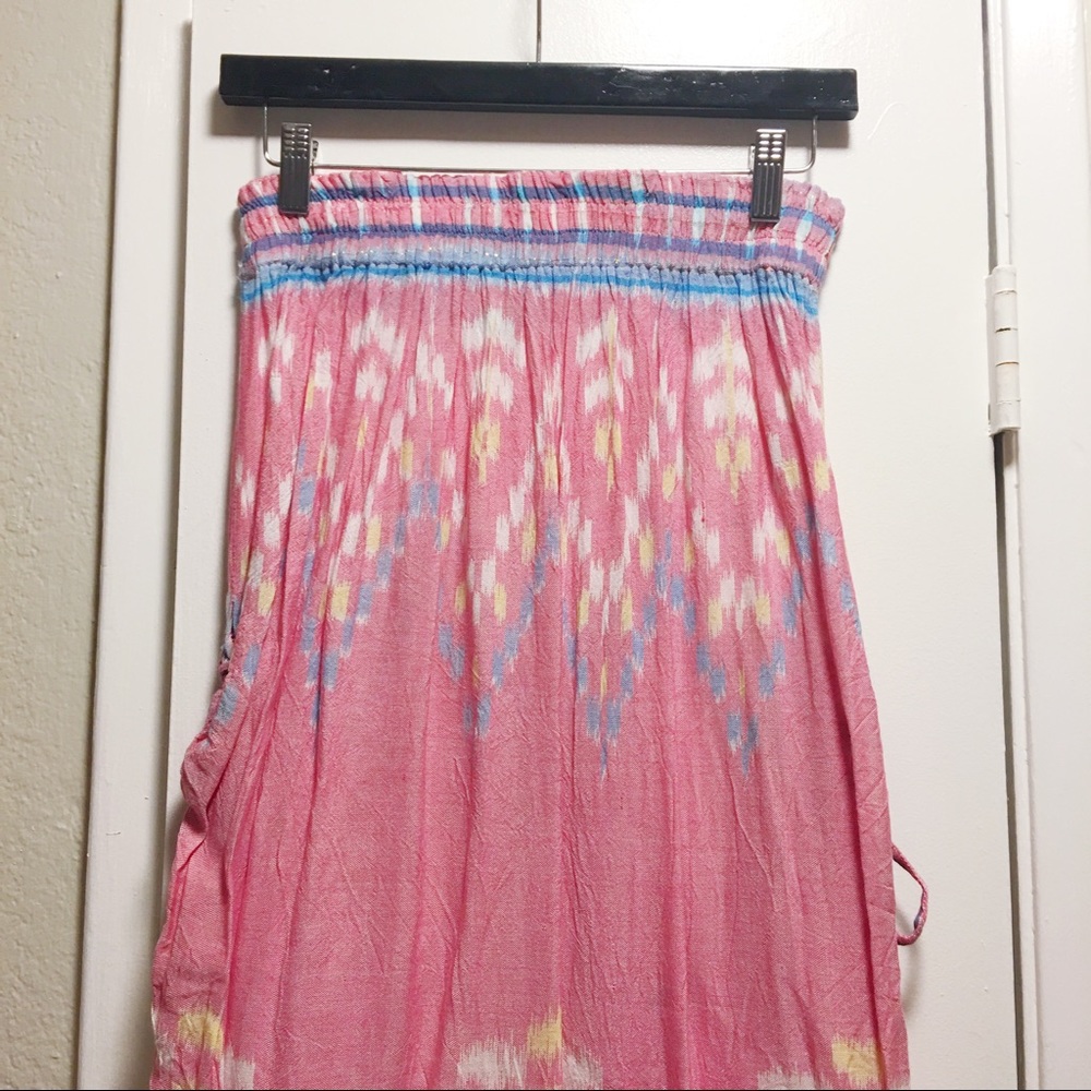Pink endek split side maxi skirt